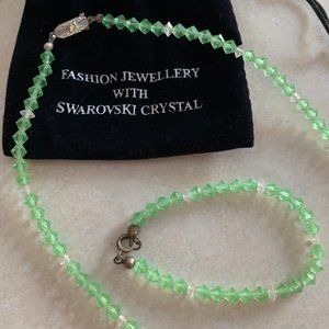 Vintage Swarovski Crystals Green and Clear Glass Beads Necklace and Bracelet